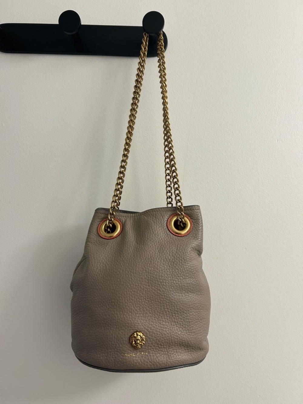 Anne Klein Taupe Pebbled Leather Chain-Handle Bucket Bag